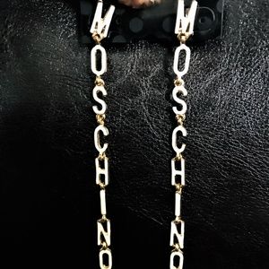 Moschino Dangly Earrings White and Gold